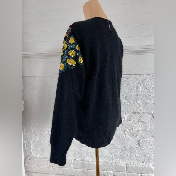 I.B. Diffusion Floral Sequined Silk Angora Sweater Black Fuzzy Vintage 90’s - Picture 5 of 15